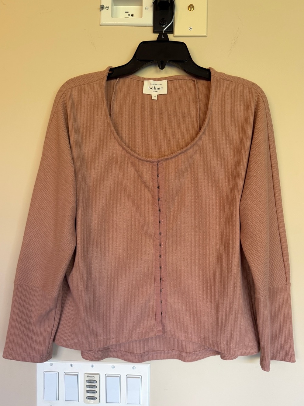 Bohme Mauve Pink Long Sleeve Hook-and-Eye Front Ribbed Top